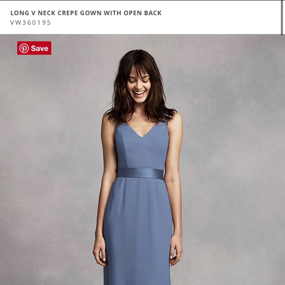 Vera Wang Long V Neck Crepe Gown with Open Back